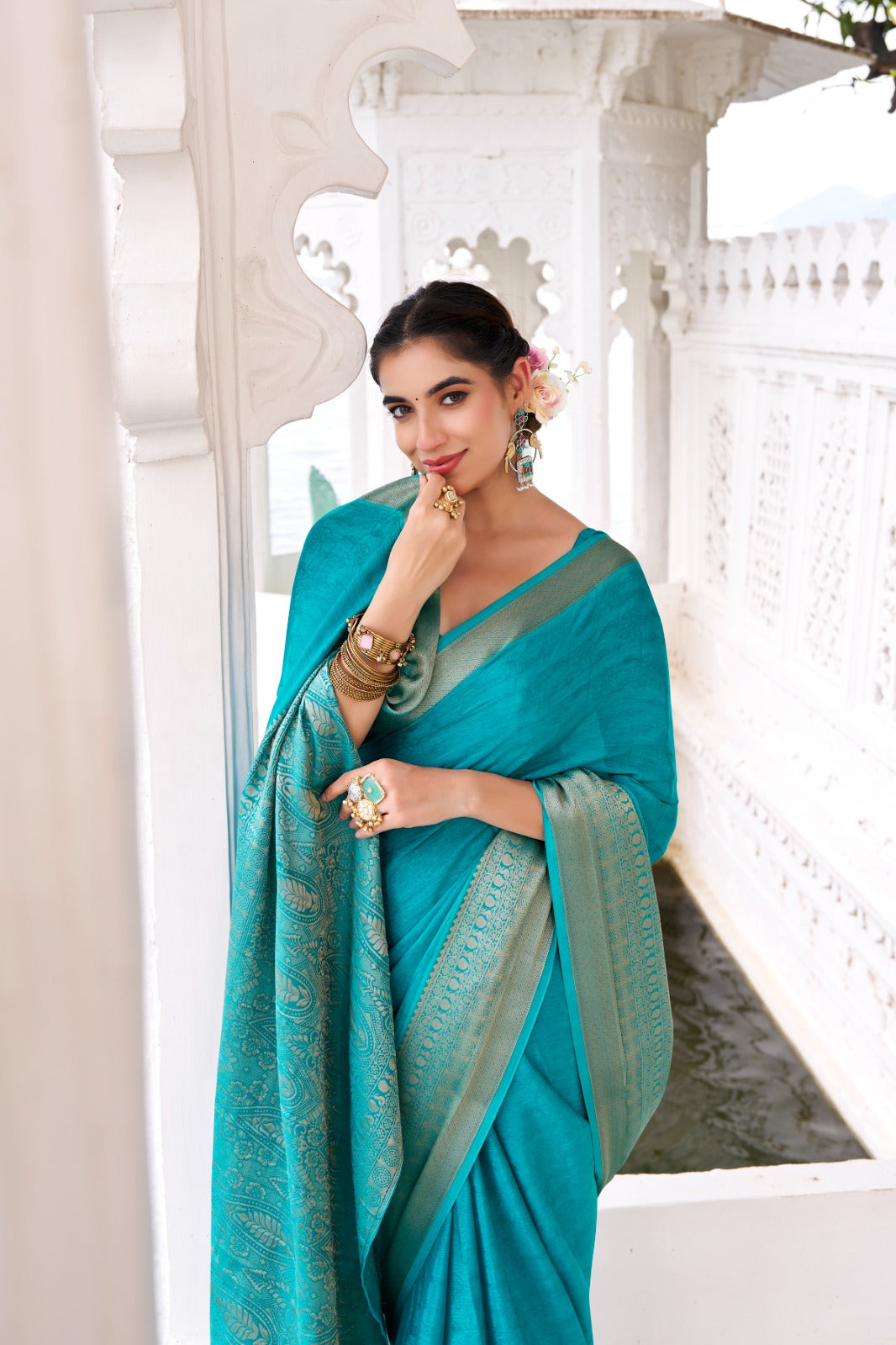 Kayatri New Draped in Chinon charm Self Printed With Zari Weaving Work Saree