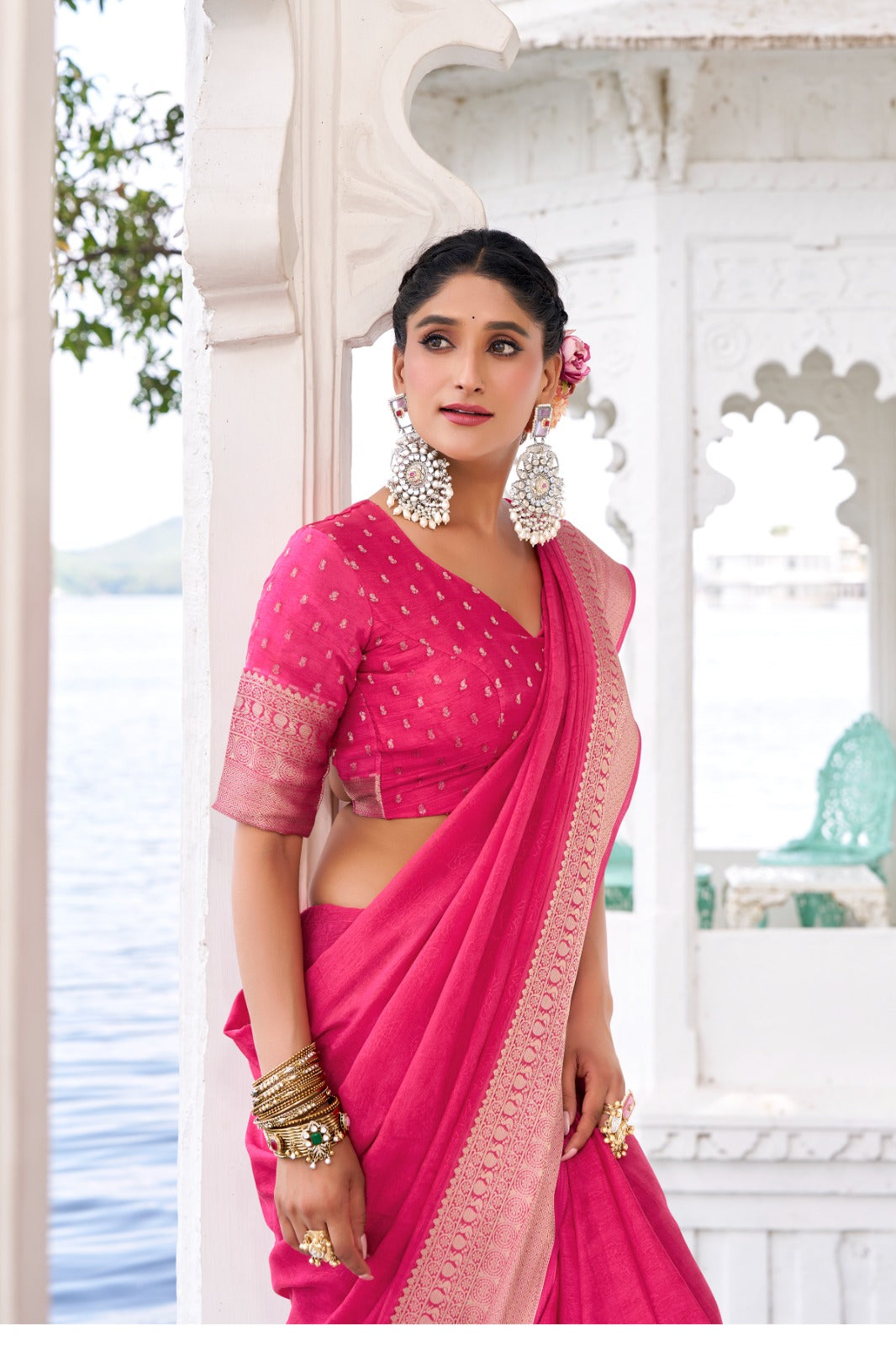 Kayatri New Draped in Chinon charm Self Printed With Zari Weaving Work Saree