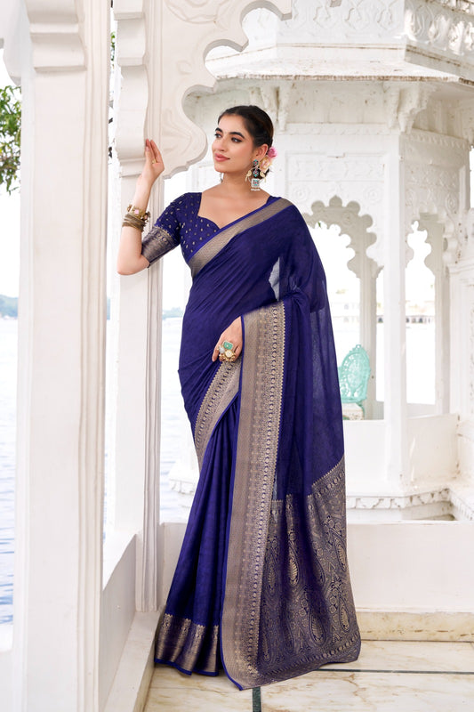 Kayatri New Draped in Chinon charm Self Printed With Zari Weaving Work Saree