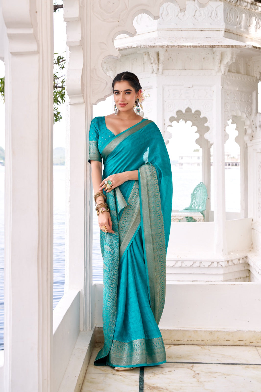 Kayatri New Draped in Chinon charm Self Printed With Zari Weaving Work Saree