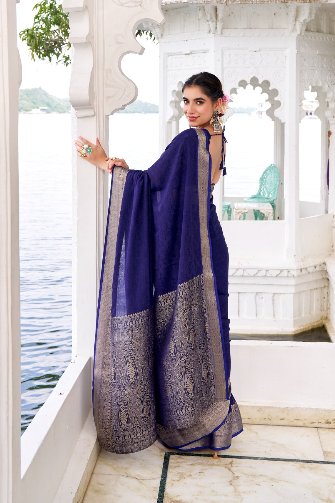 Kayatri New Draped in Chinon charm Self Printed With Zari Weaving Work Saree