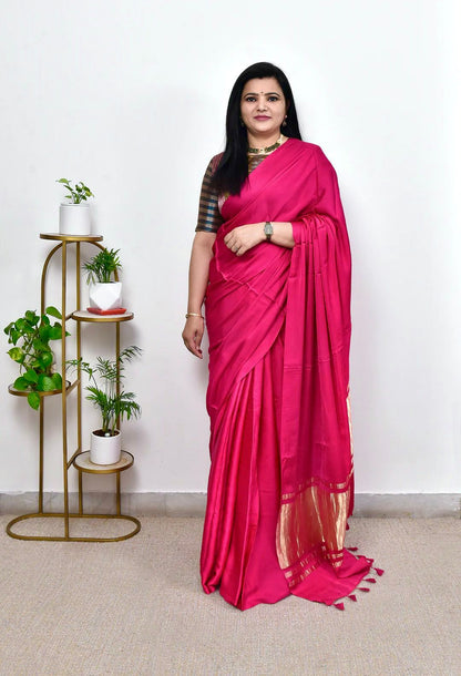 Kayatri New Pure Gaji Silk Plain Saree with Original Lagdi Patta Pallu & Running Blouse