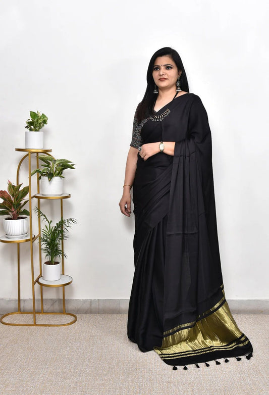 Kayatri New Pure Gajji Silk Plain Saree with Original Lagdi Patta Pallu & Running Blouse