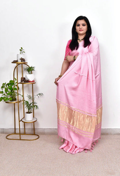 Kayatri New Pure Gaji Silk Plain Saree with Original Lagdi Patta Pallu & Running Blouse