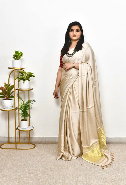 Kayatri New Pure Gaji Silk Plain Saree with Original Lagdi Patta Pallu & Running Blouse