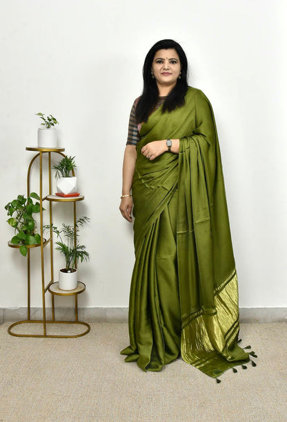 Kayatri New Pure Gaji Silk Plain Saree with Original Lagdi Patta Pallu & Running Blouse