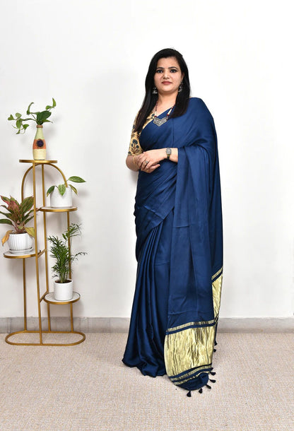 Kayatri New Pure Gaji Silk Plain Saree with Original Lagdi Patta Pallu & Running Blouse