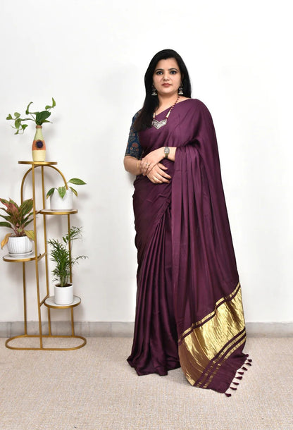 Kayatri New Pure Gaji Silk Plain Saree with Original Lagdi Patta Pallu & Running Blouse
