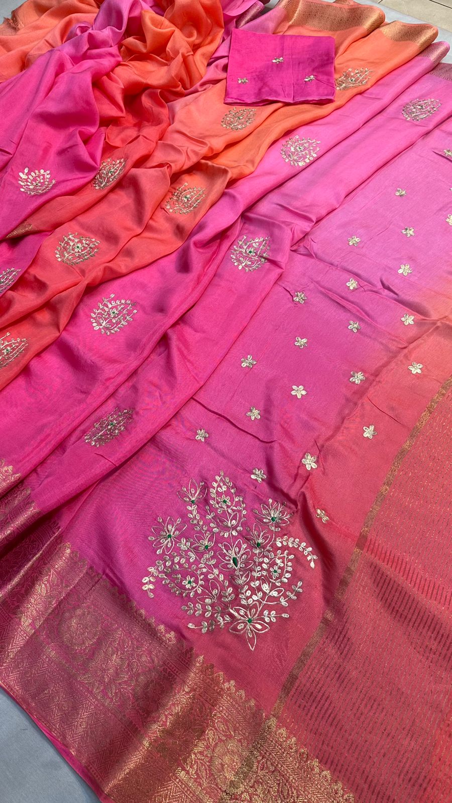 Kayatri New pure moonga silk jari saree with beautiful pittan gotta work Saree
