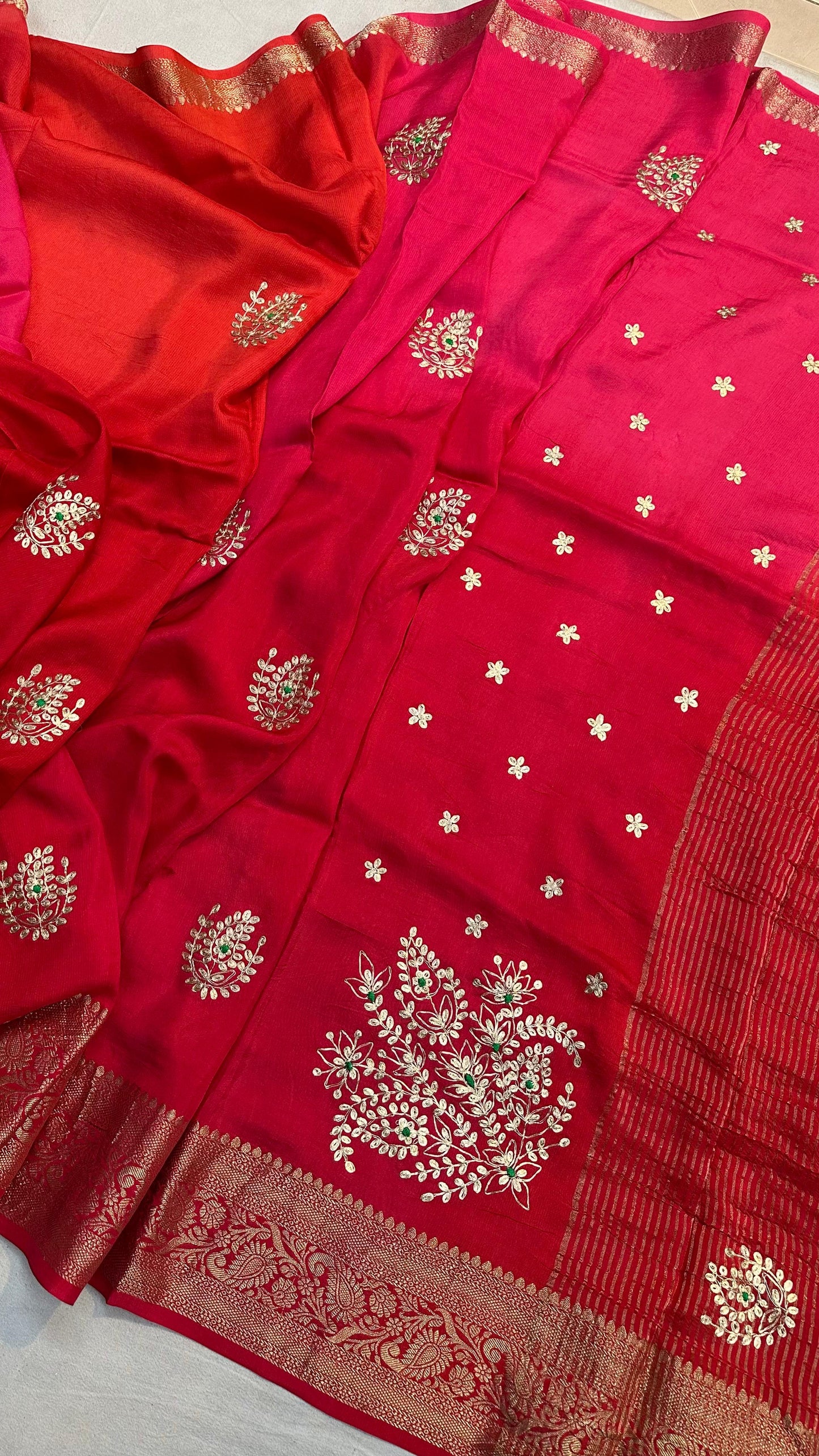 Kayatri New pure moonga silk jari saree with beautiful pittan gotta work Saree