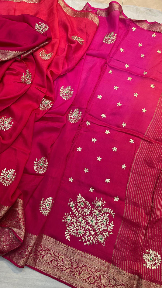 Kayatri New pure moonga silk jari saree with beautiful pittan gotta work Saree