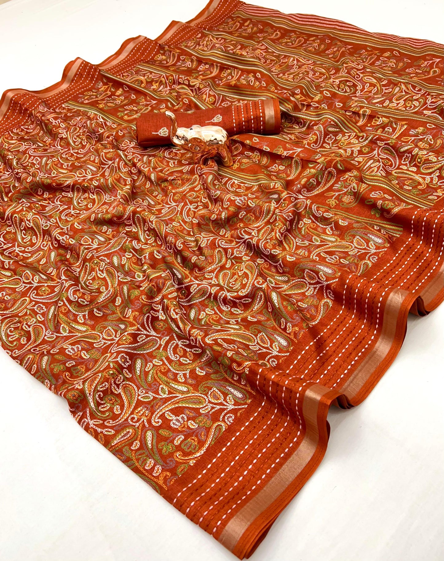 Kayatri New Perfect printed saree  with finest katha thread work  Fabric cotton crape Saree