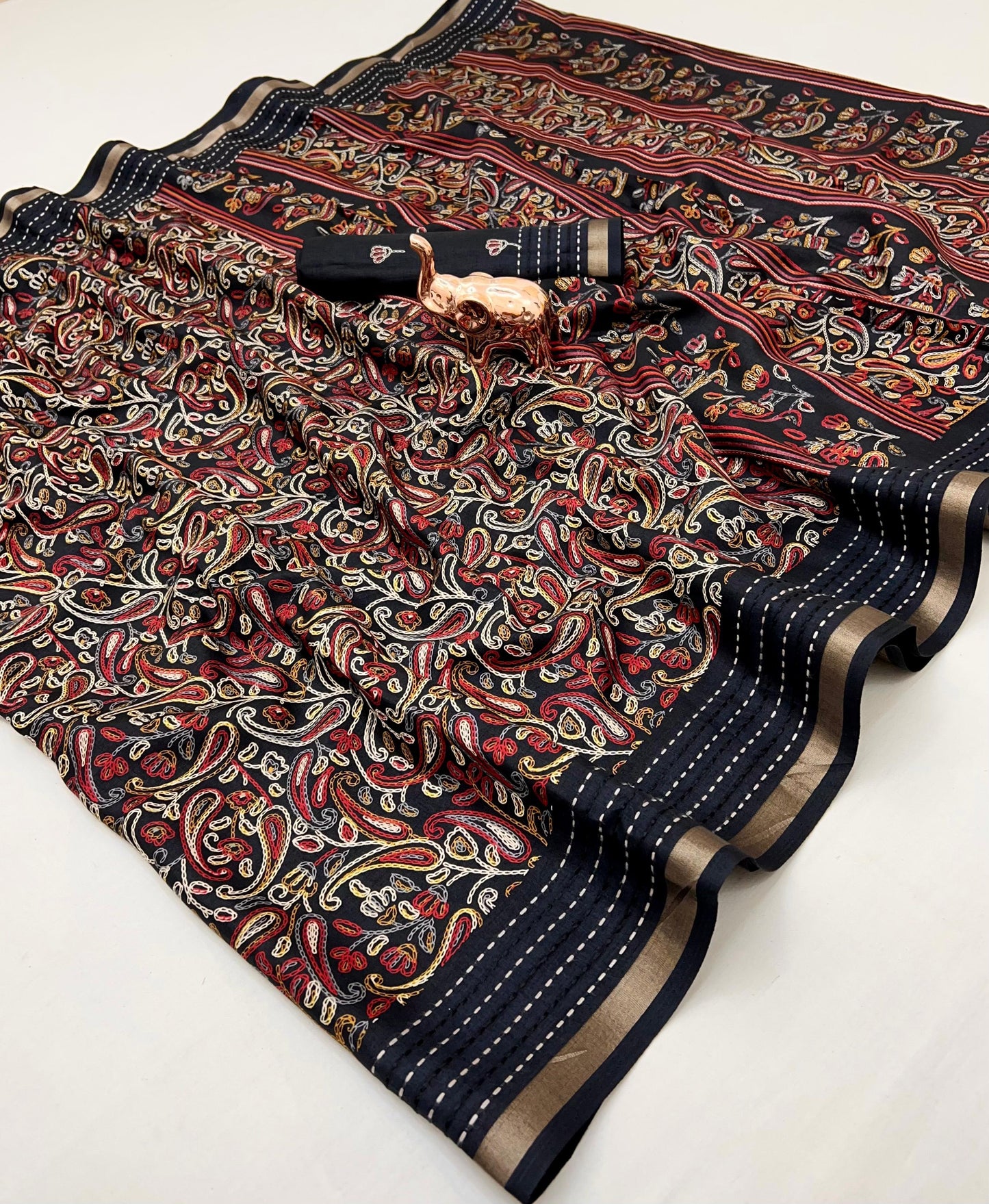 Kayatri New Perfect printed saree  with finest katha thread work  Fabric cotton crape Saree