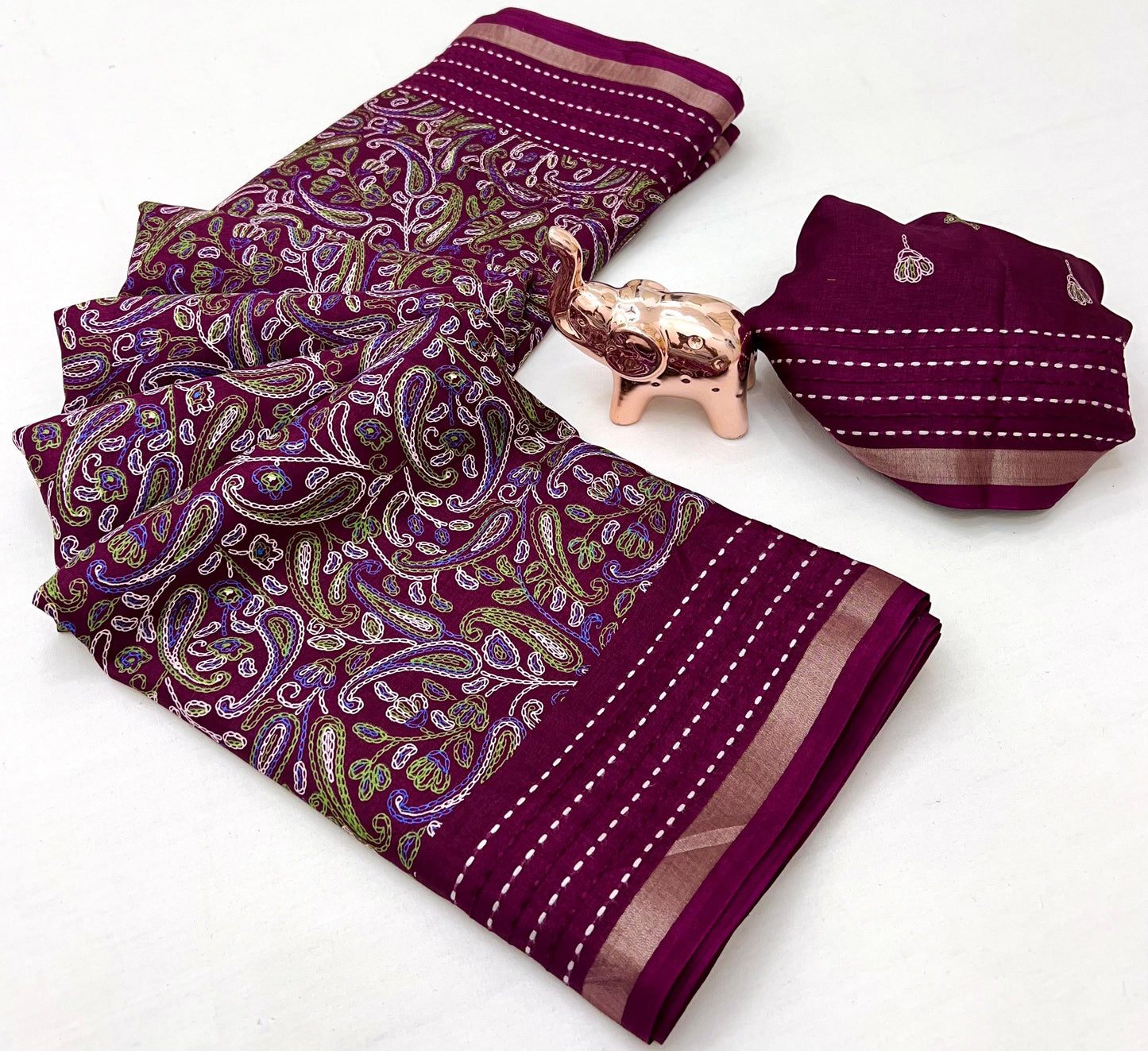 Kayatri New Perfect printed saree  with finest katha thread work  Fabric cotton crape Saree
