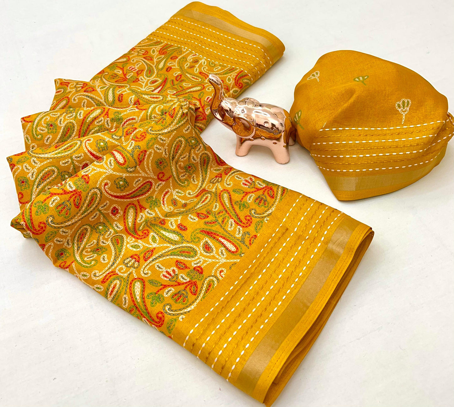 Kayatri New Perfect printed saree  with finest katha thread work  Fabric cotton crape Saree