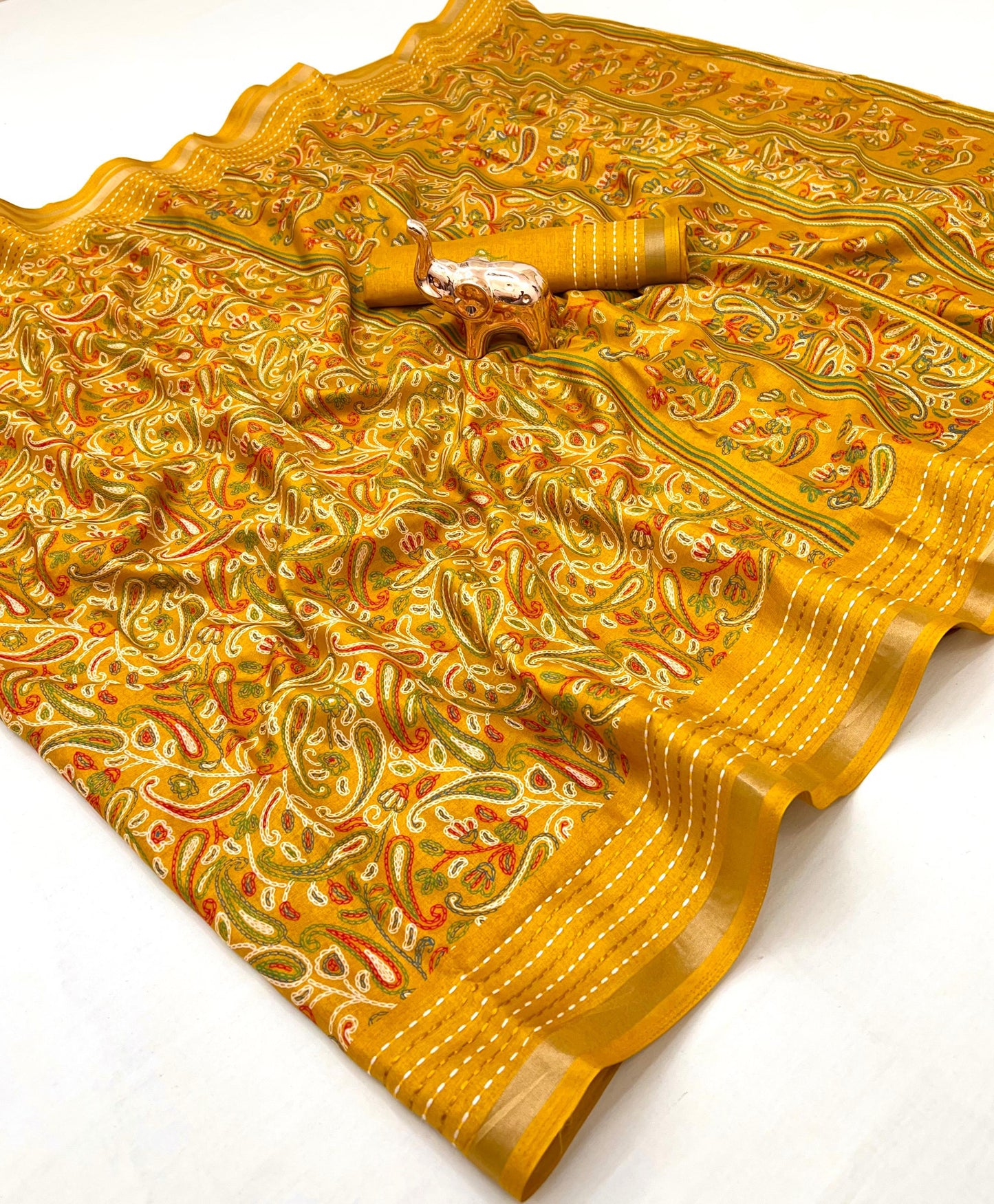 Kayatri New Perfect printed saree  with finest katha thread work  Fabric cotton crape Saree
