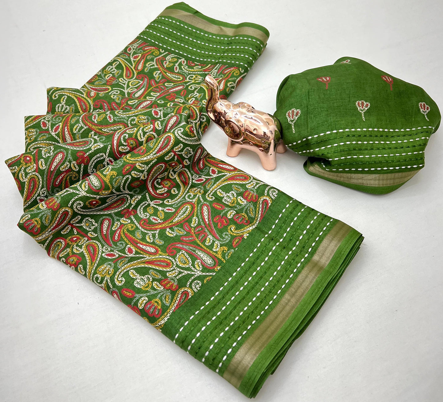 Kayatri New Perfect printed saree  with finest katha thread work  Fabric cotton crape Saree