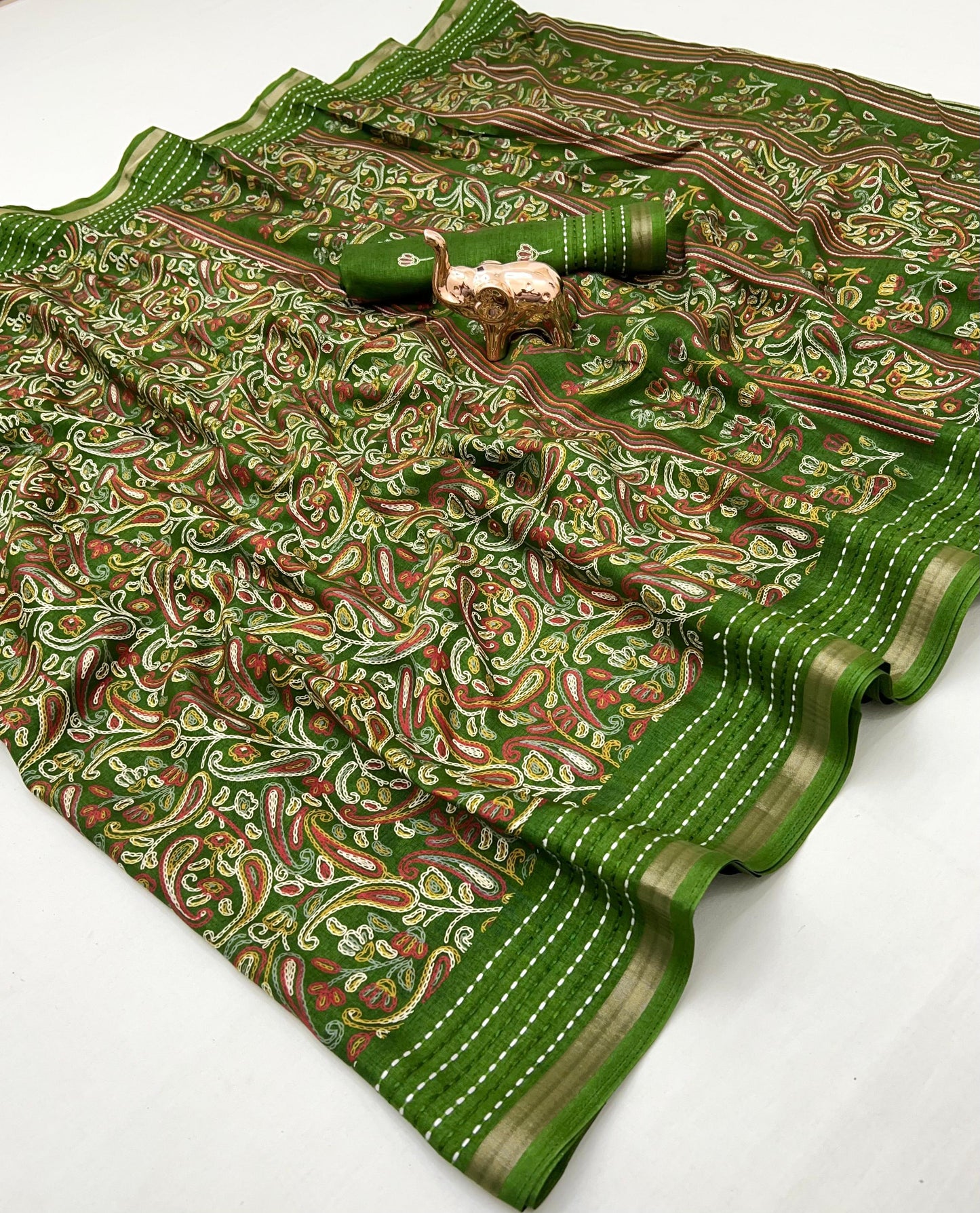 Kayatri New Perfect printed saree  with finest katha thread work  Fabric cotton crape Saree