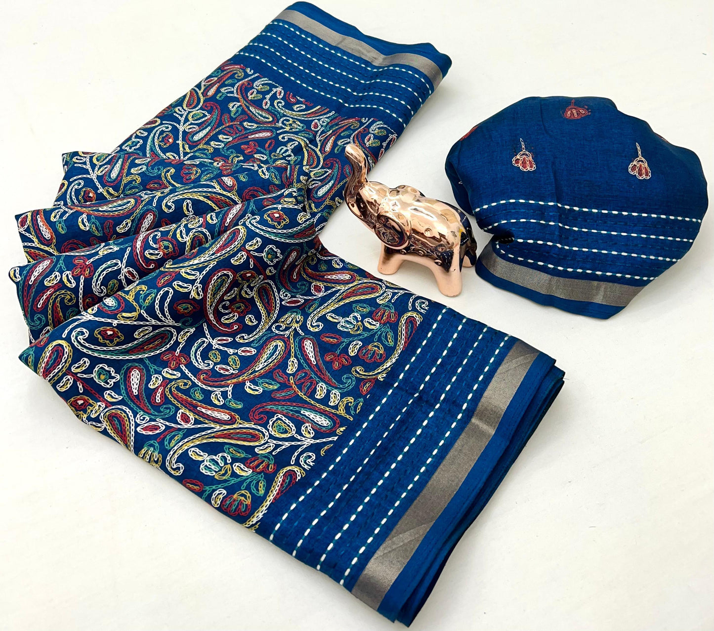 Kayatri New Perfect printed saree  with finest katha thread work  Fabric cotton crape Saree