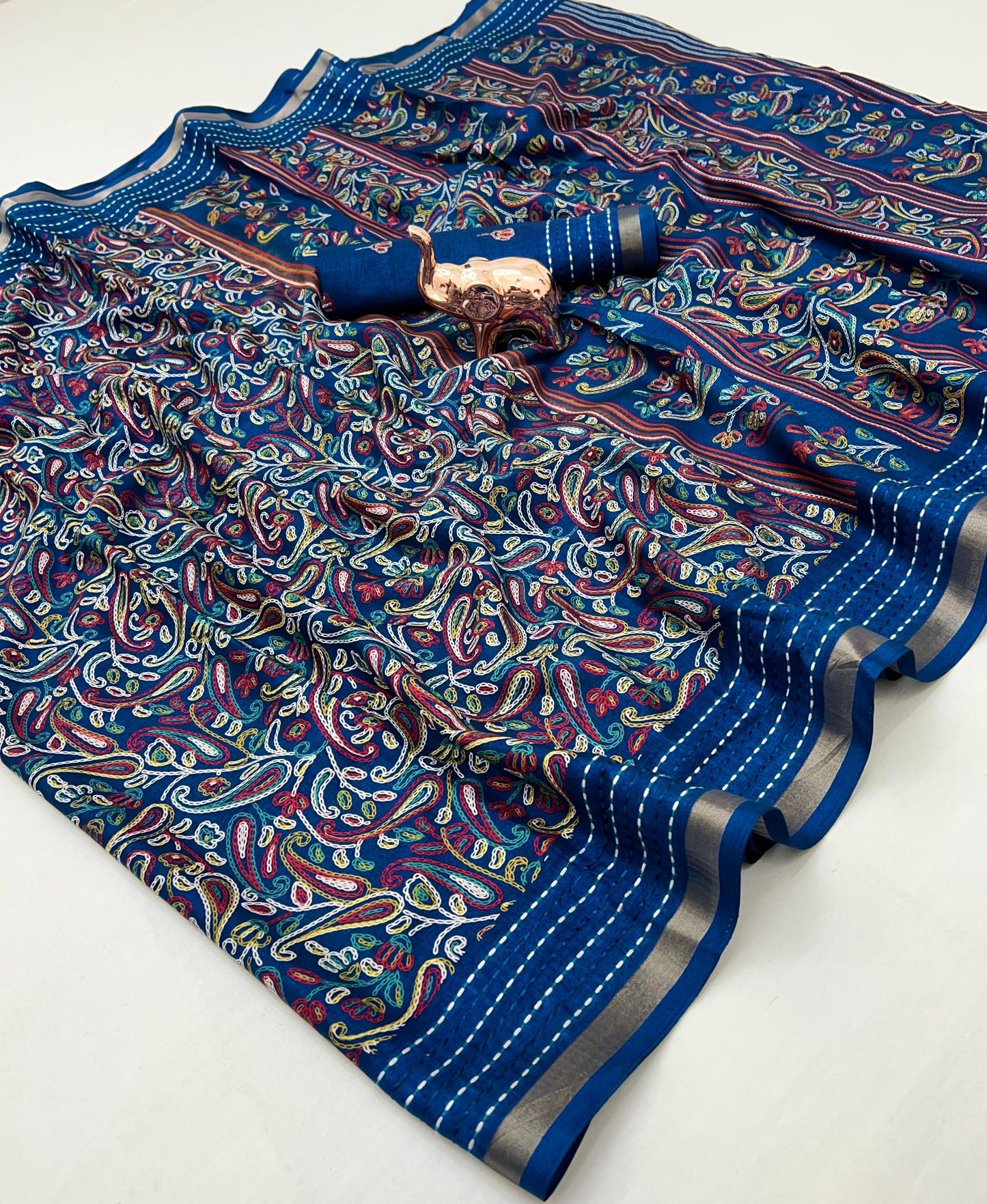 Kayatri New Perfect printed saree  with finest katha thread work  Fabric cotton crape Saree