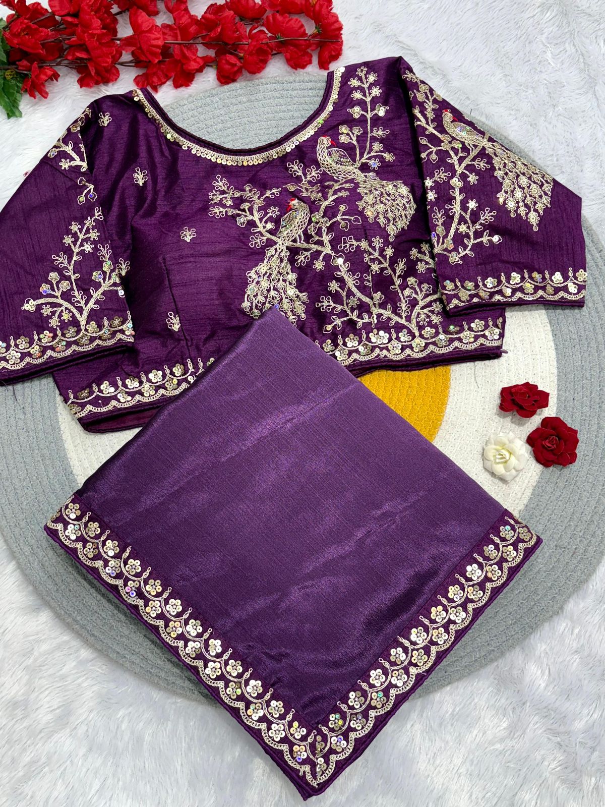 Kayatri New Pure Blooming NATURAL Chinnon padding silk saree with elegant sequence design