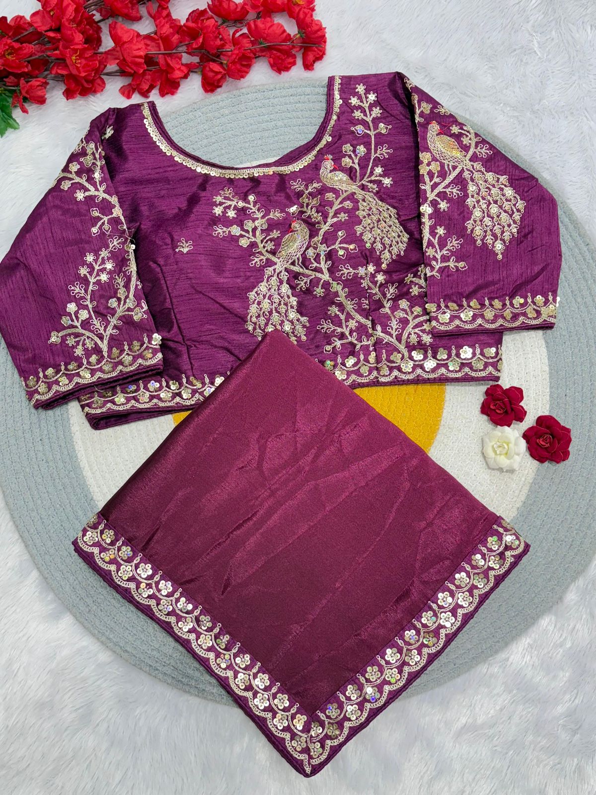 Kayatri New Pure Blooming NATURAL Chinnon padding silk saree with elegant sequence design