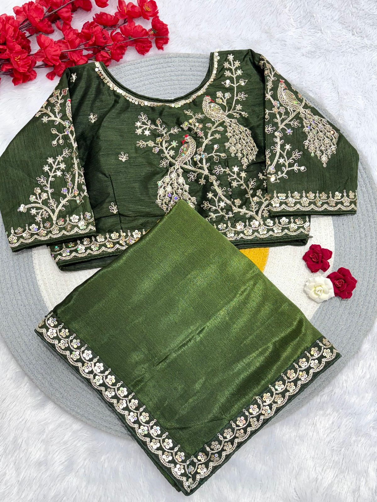 Kayatri New Pure Blooming NATURAL Chinnon padding silk saree with elegant sequence design