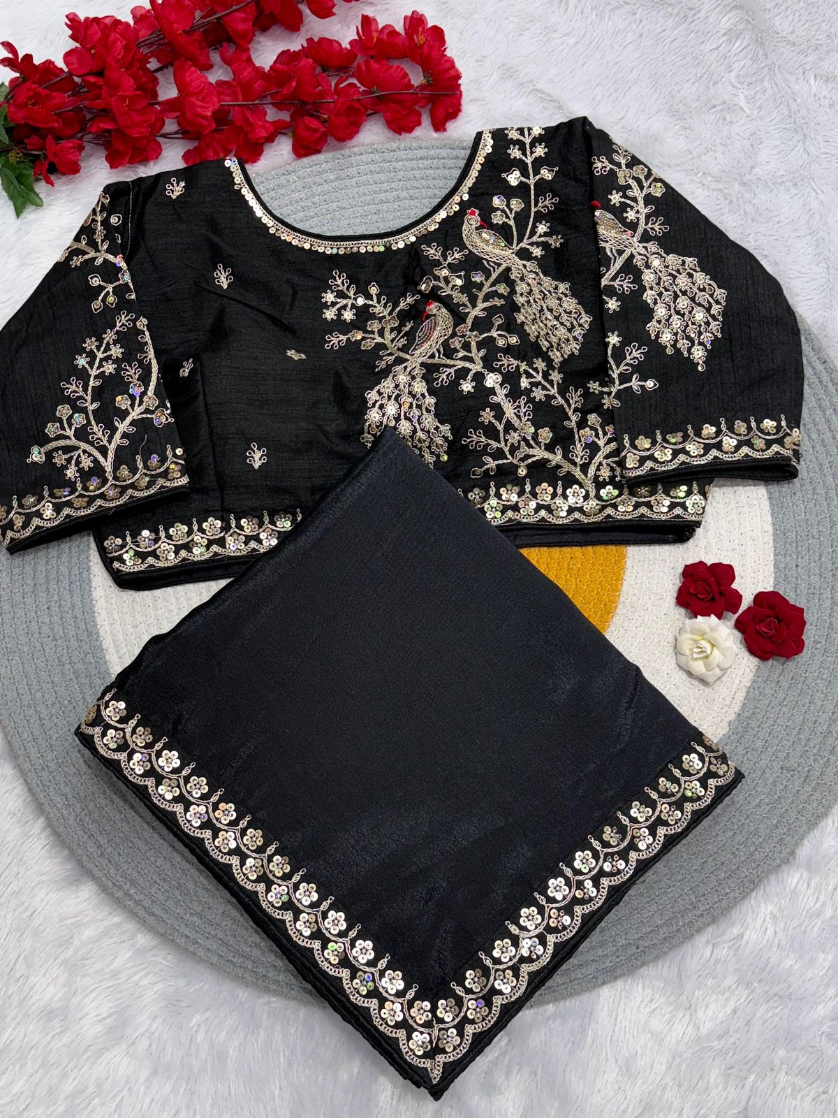 Kayatri New Pure Blooming NATURAL Chinnon padding silk saree with elegant sequence design