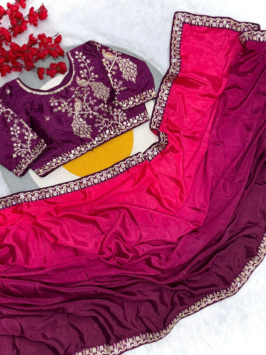 Kayatri New Pure Blooming NATURAL Chinnon padding silk saree with elegant sequence design