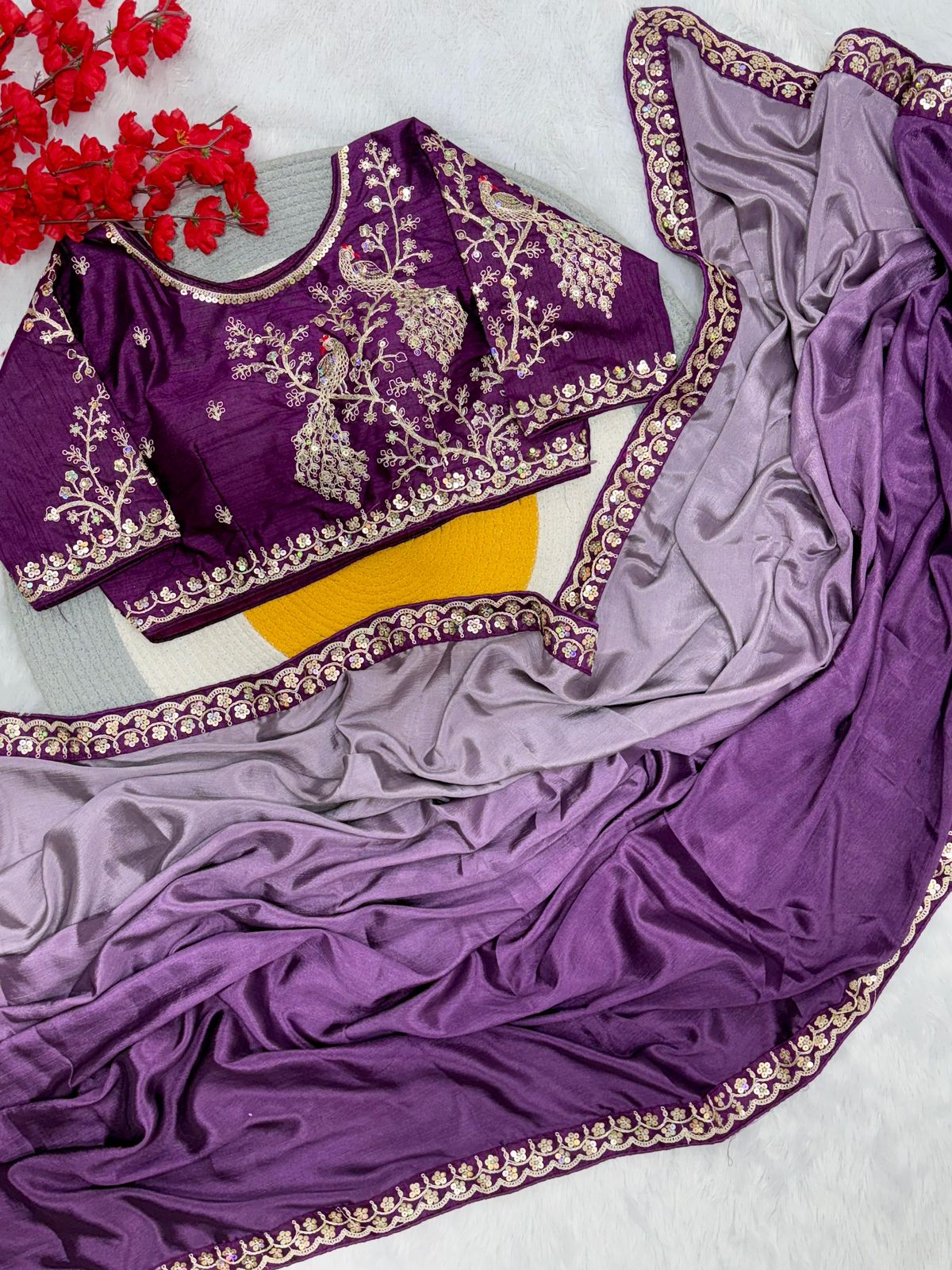 Kayatri New Pure Blooming NATURAL Chinnon padding silk saree with elegant sequence design