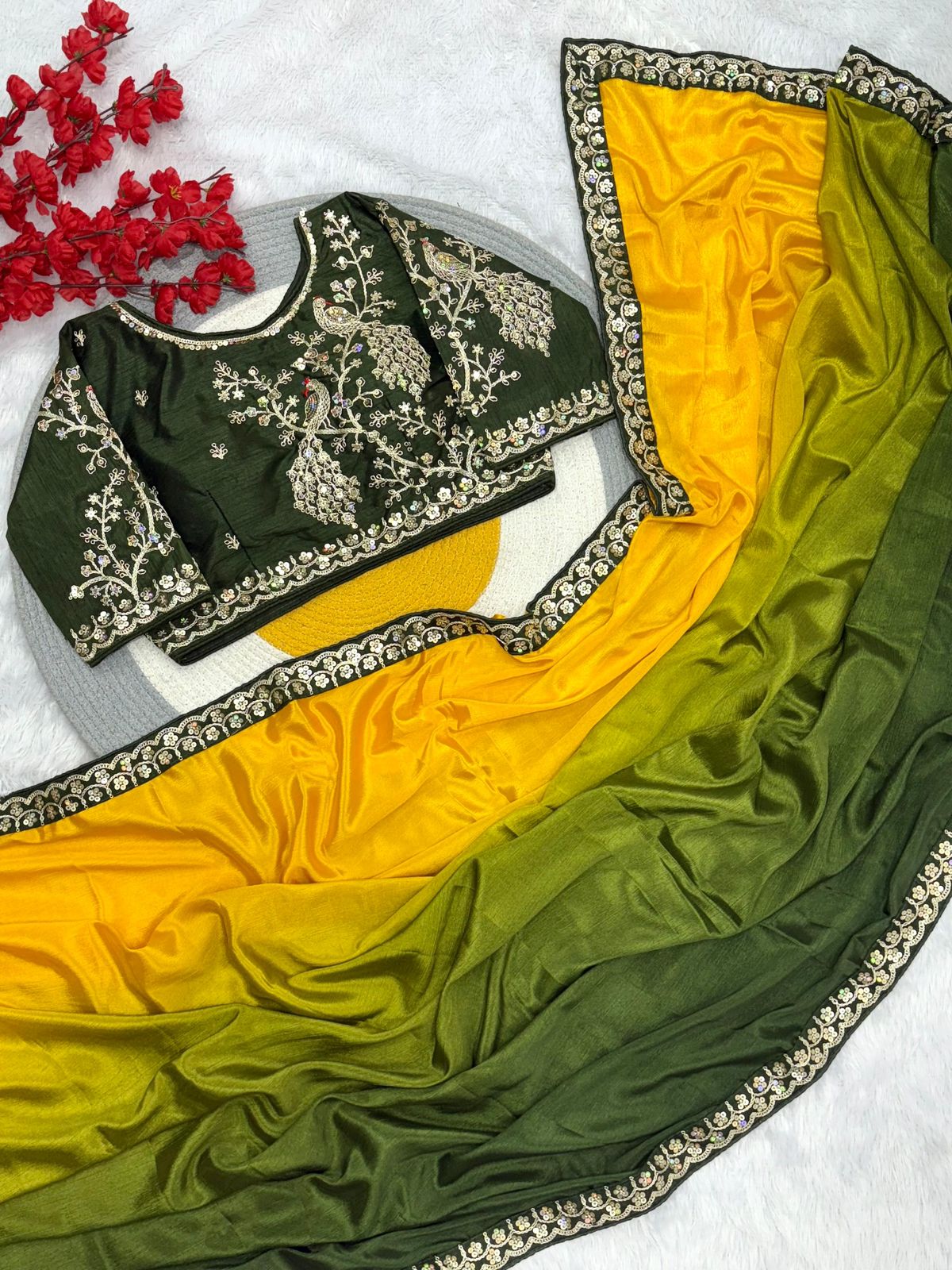 Kayatri New Pure Blooming NATURAL Chinnon padding silk saree with elegant sequence design