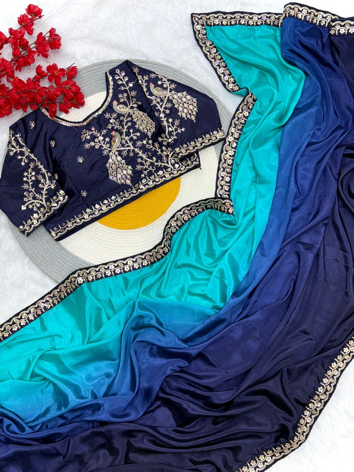 Kayatri New Pure Blooming NATURAL Chinnon padding silk saree with elegant sequence design