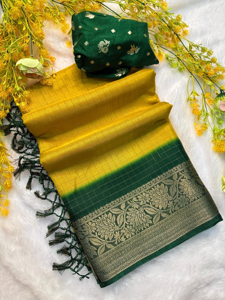 Kayatri New dola chex  and  jari saree with tussle on pallu Saree