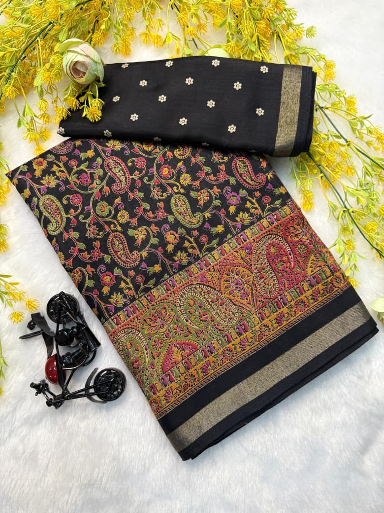 Kayatri New super mul mul cotton bandhej flower saree with super qalamqari pallu on saree