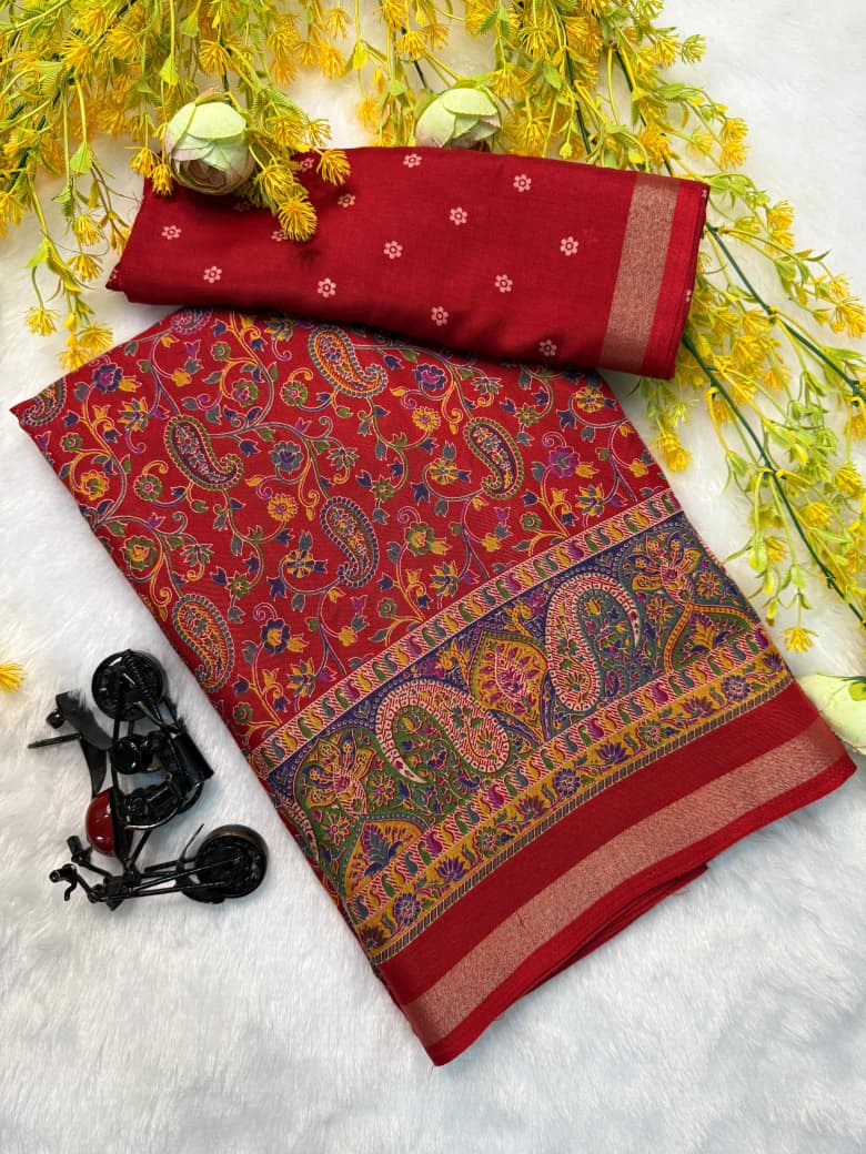 Kayatri New super mul mul cotton bandhej flower saree with super qalamqari pallu on saree