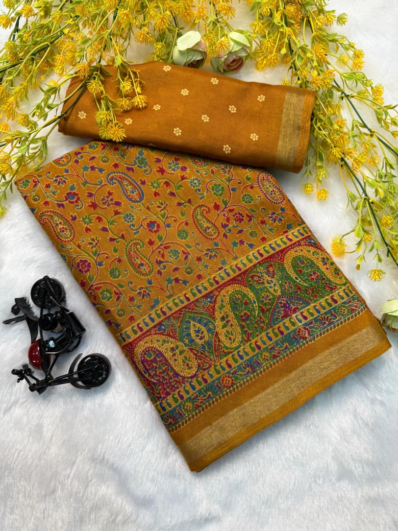 Kayatri New super mul mul cotton bandhej flower saree with super qalamqari pallu on saree