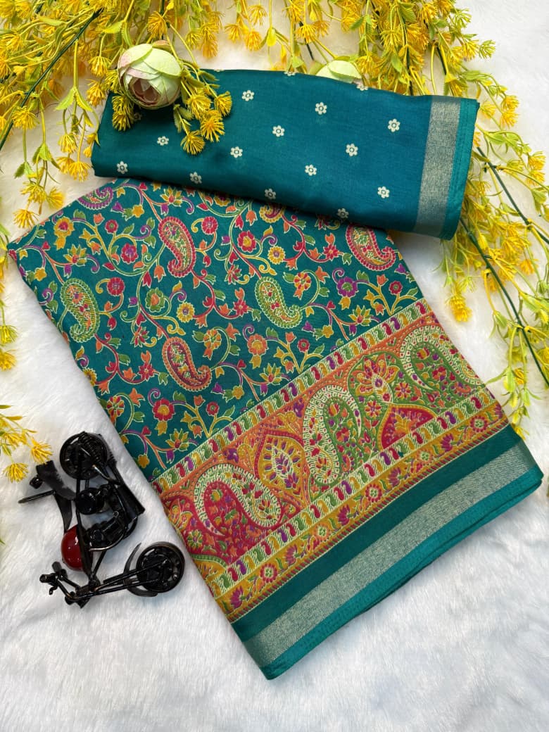Kayatri New super mul mul cotton bandhej flower saree with super qalamqari pallu on saree