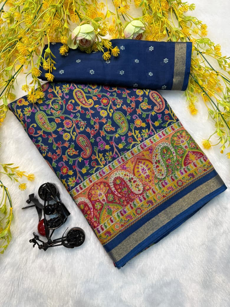 Kayatri New super mul mul cotton bandhej flower saree with super qalamqari pallu on saree