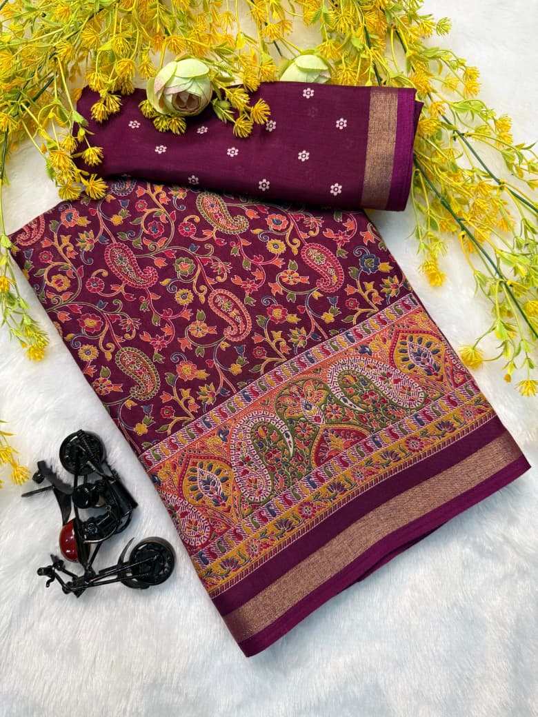 Kayatri New super mul mul cotton bandhej flower saree with super qalamqari pallu on saree