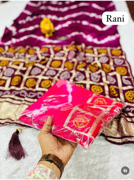 Kayatri New Special fancy  silk  fabrics with short rich palu bandhni lehriya concept design saree