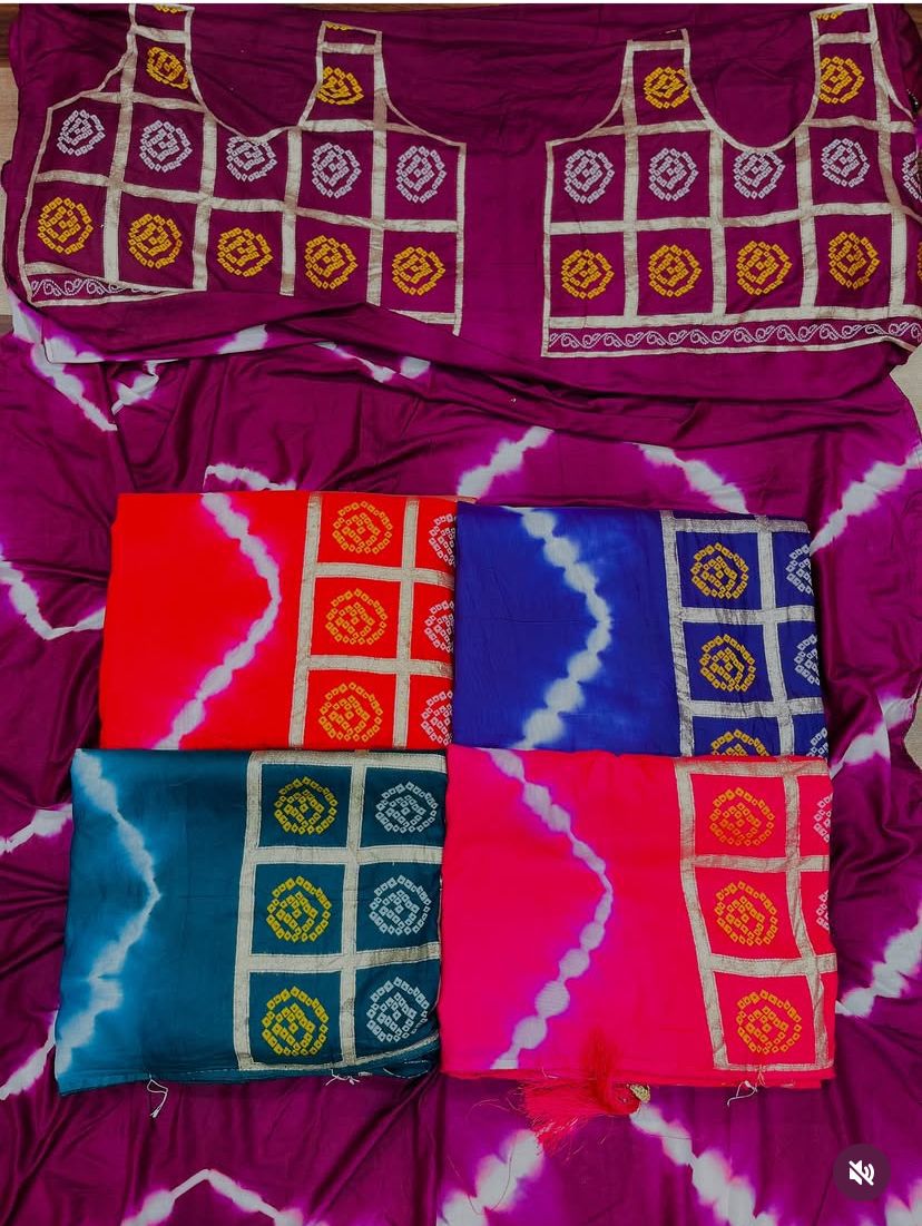 Kayatri New Special fancy  silk  fabrics with short rich palu bandhni lehriya concept design saree