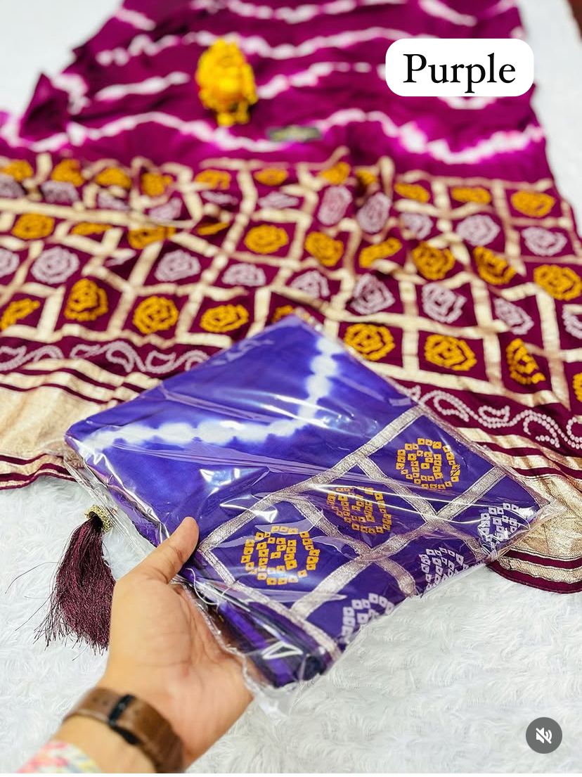 Kayatri New Special fancy  silk  fabrics with short rich palu bandhni lehriya concept design saree