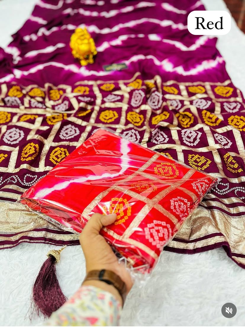 Kayatri New Special fancy  silk  fabrics with short rich palu bandhni lehriya concept design saree