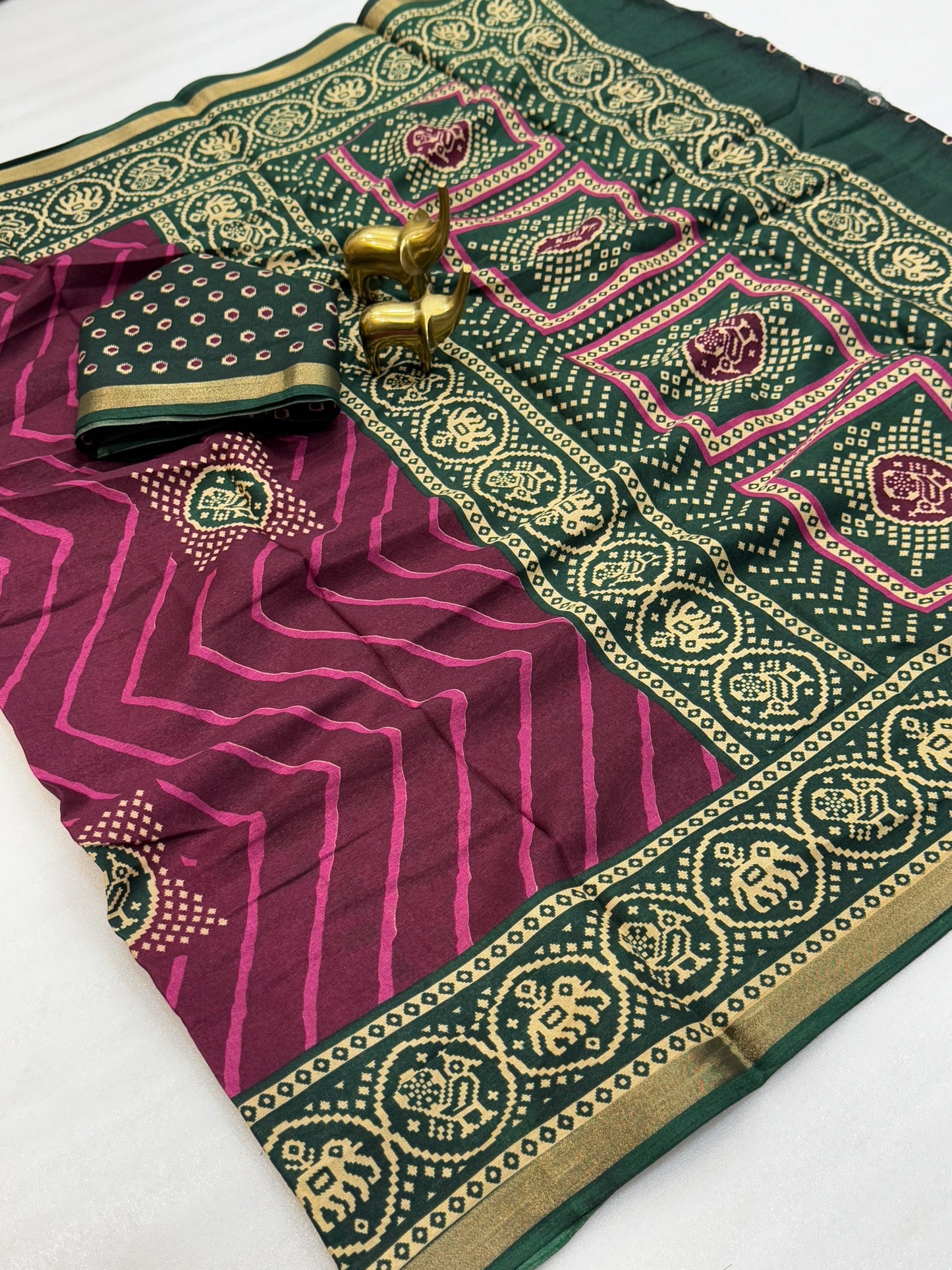 Kayatri New Beautiful tassar silk saree with all over  lehriya  with ptola design along with contrast  border Saree
