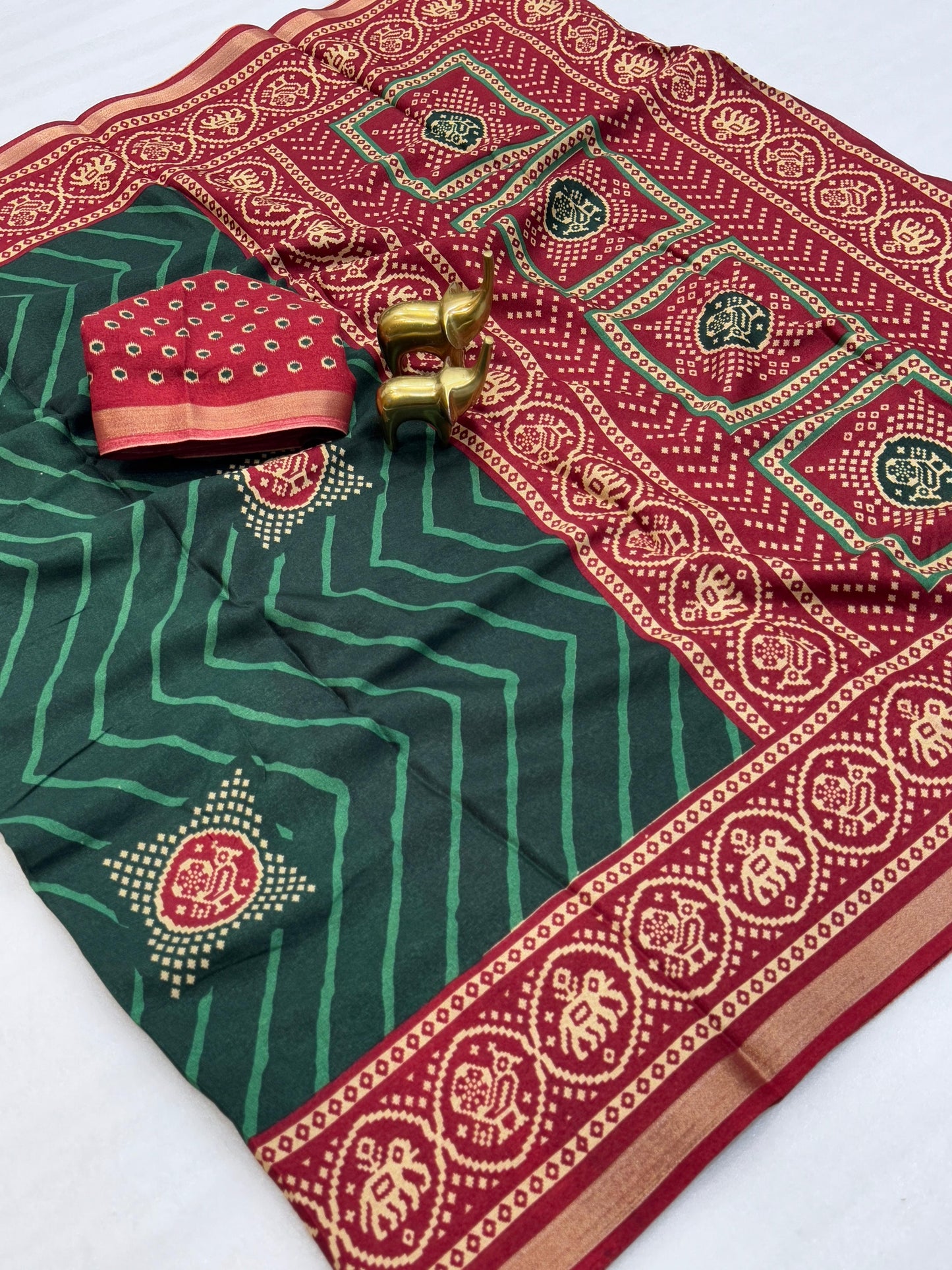 Kayatri New Beautiful tassar silk saree with all over  lehriya  with ptola design along with contrast  border Saree