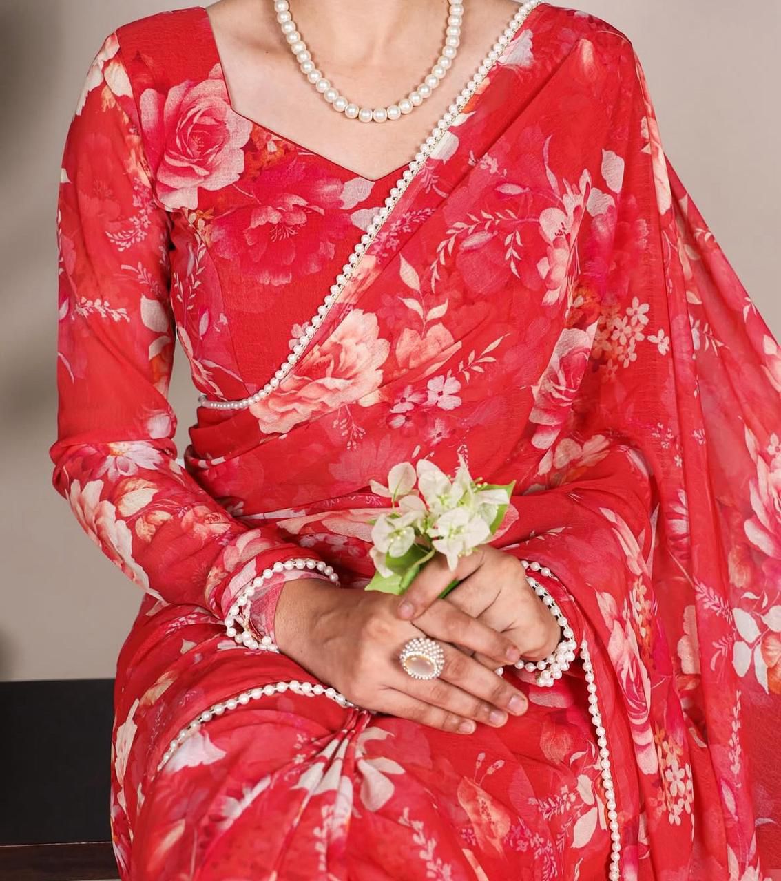 Kayatri New  Soft georgette Saree with floral print all over saree with printed blouse of same fabric as saree