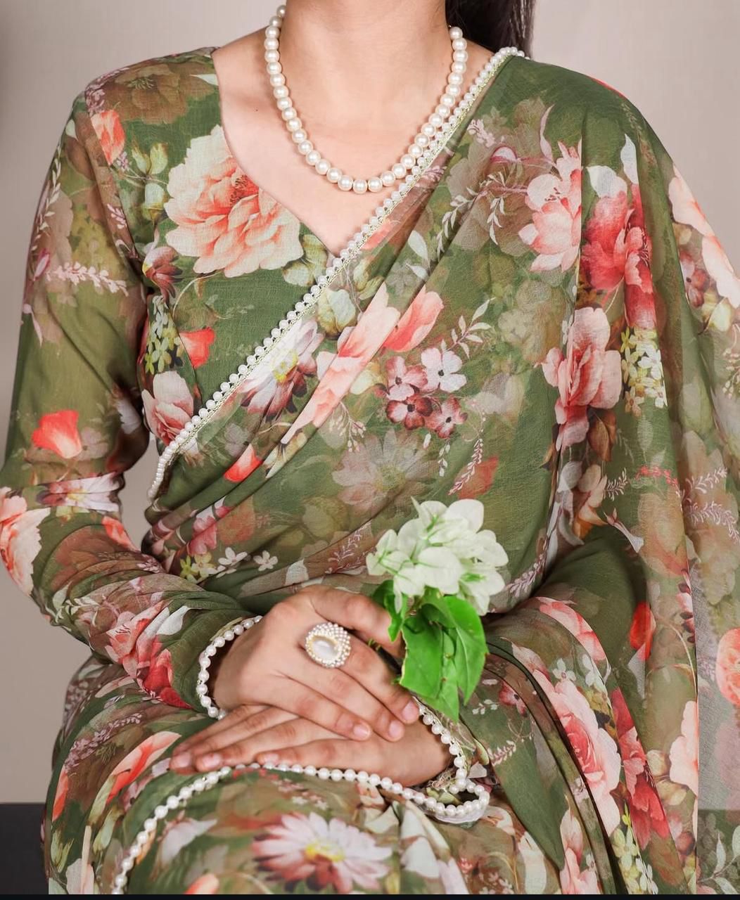 Kayatri New  Soft georgette Saree with floral print all over saree with printed blouse of same fabric as saree