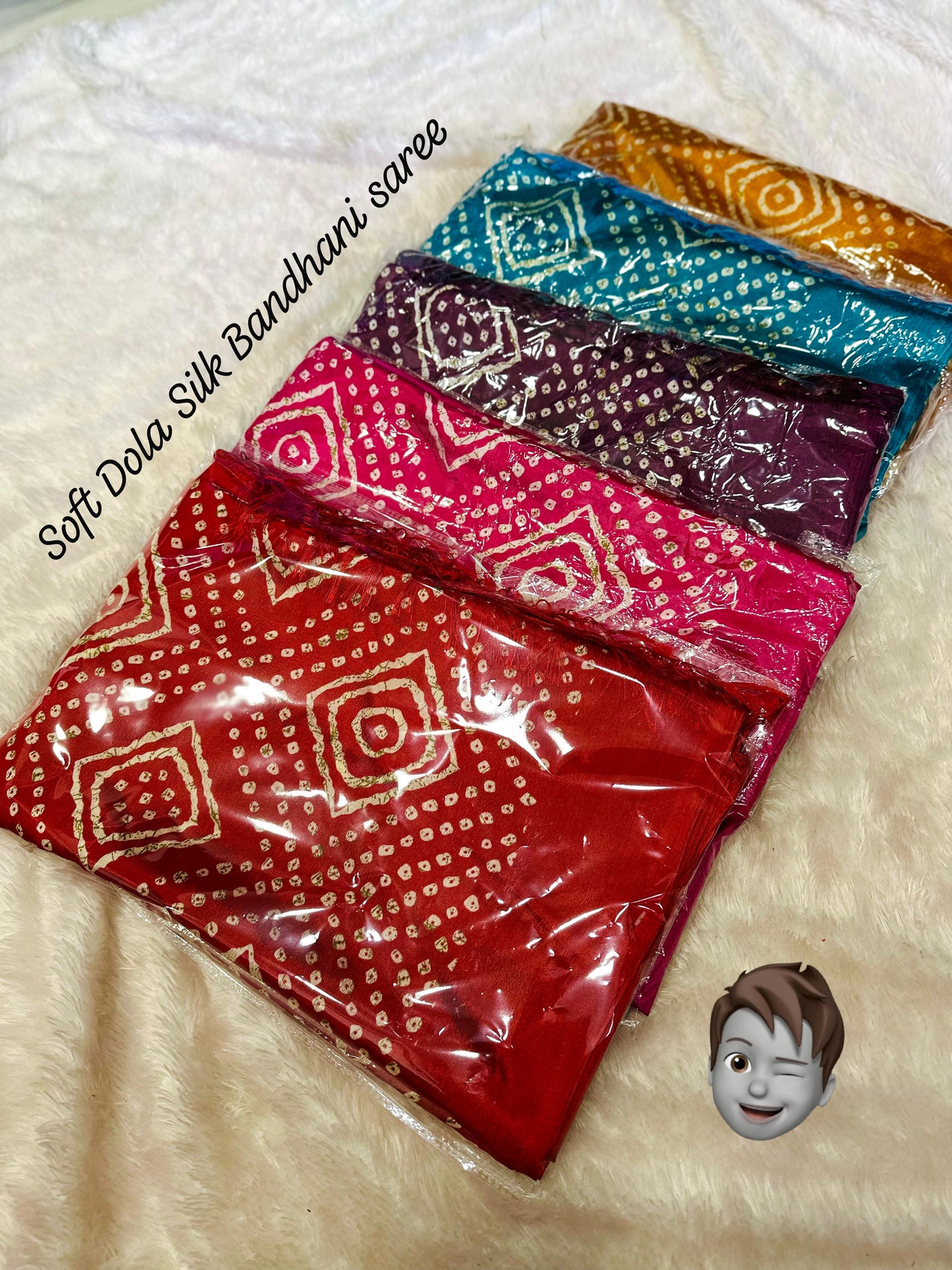 Kayatri New Soft DOLA SILK fabrics with  Bandhai fancy printed pallu Saree