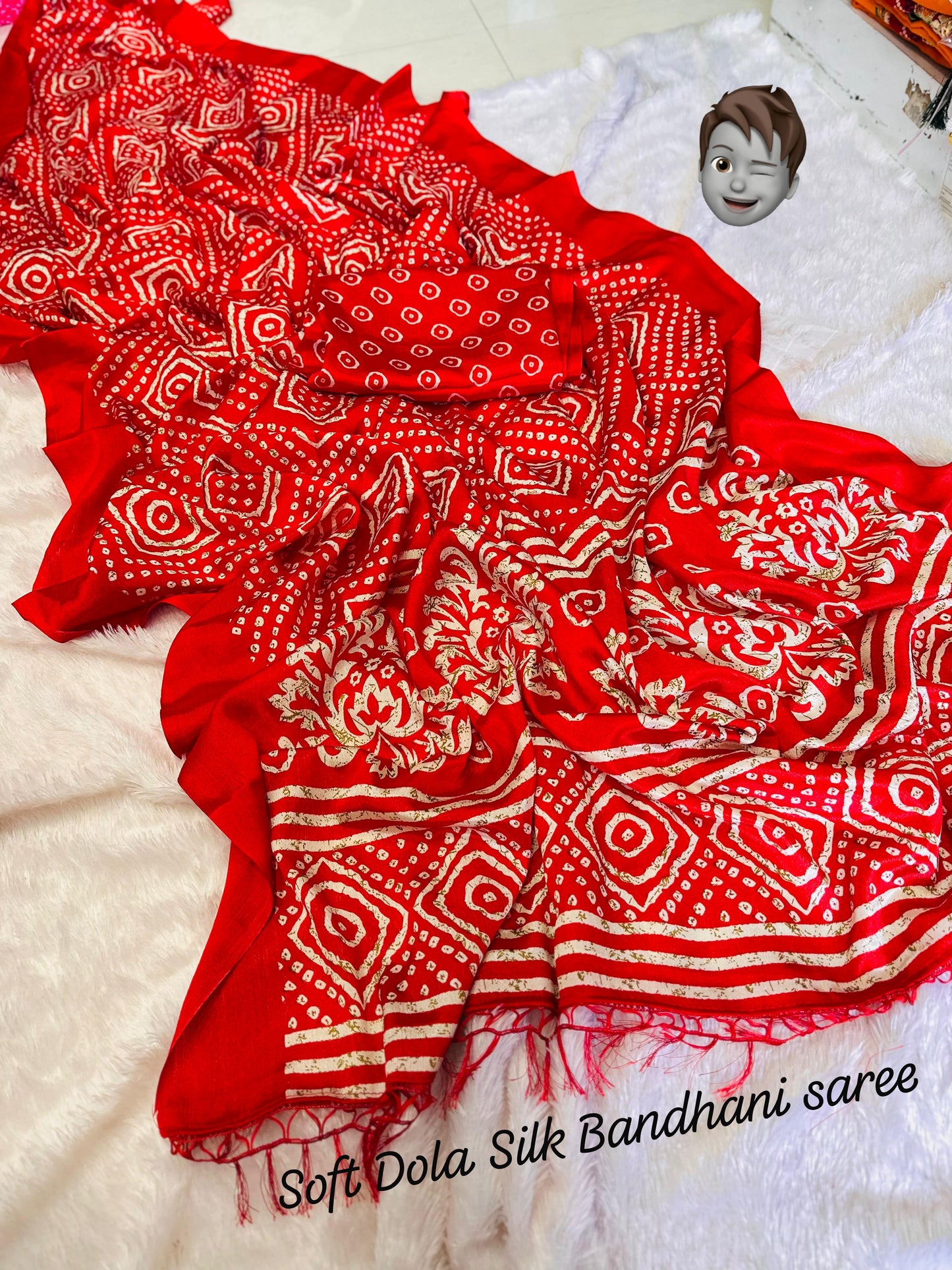 Kayatri New Soft DOLA SILK fabrics with  Bandhai fancy printed pallu Saree