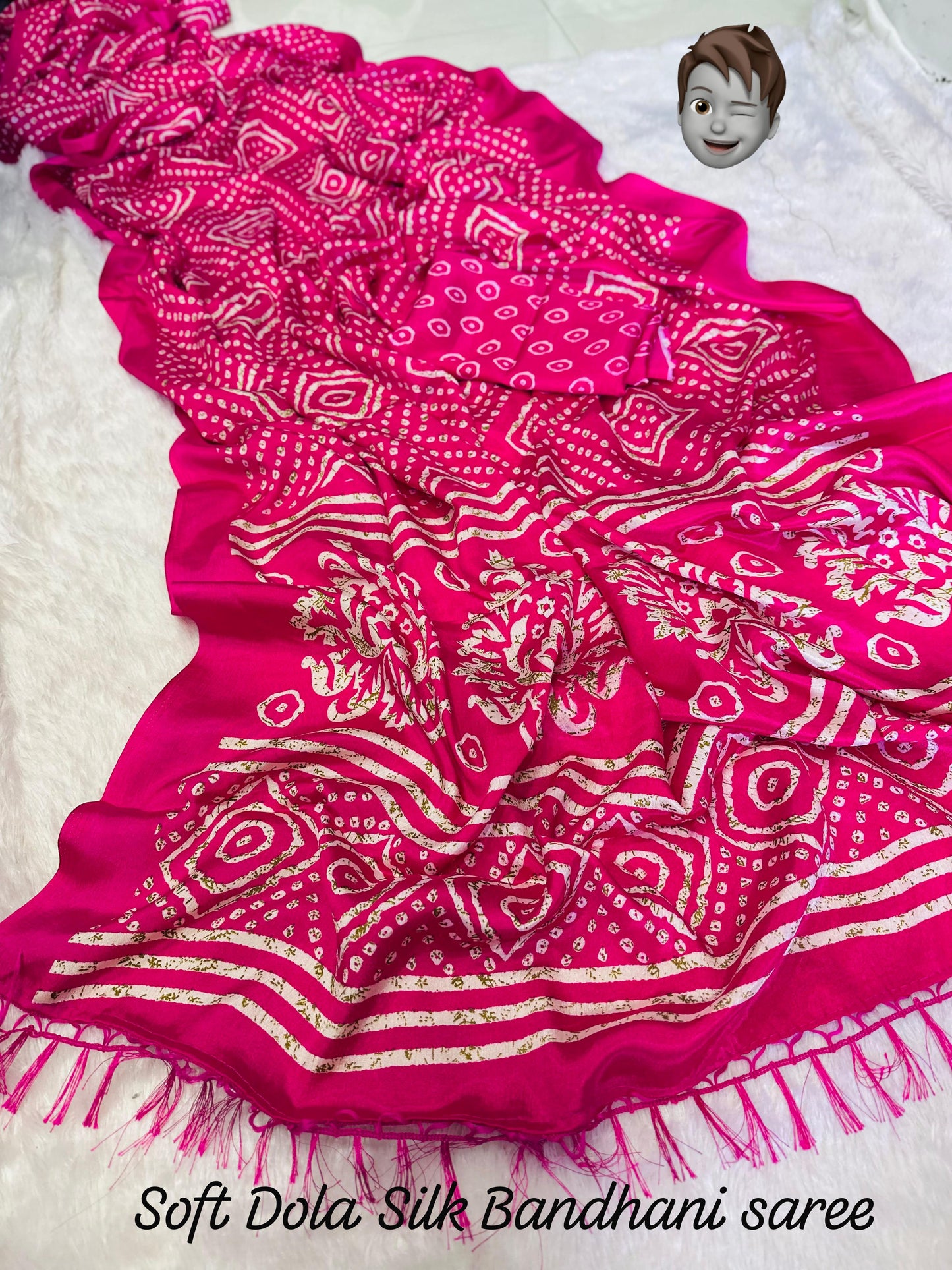 Kayatri New Soft DOLA SILK fabrics with  Bandhai fancy printed pallu Saree